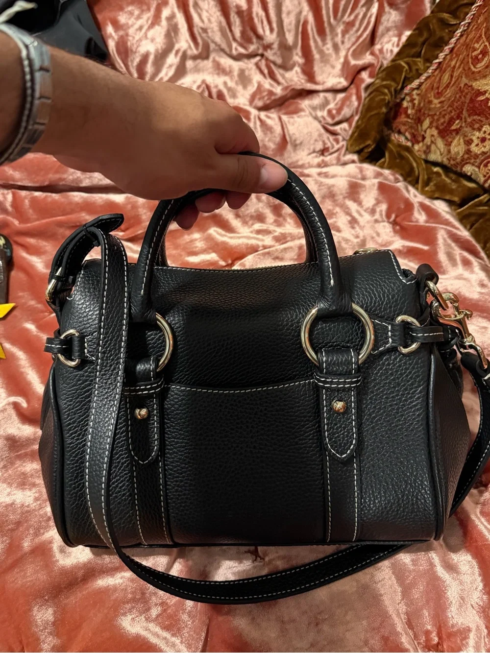 Dooney & Bourke Black Pebbled Leather Mini Satchel with Gold Hardware